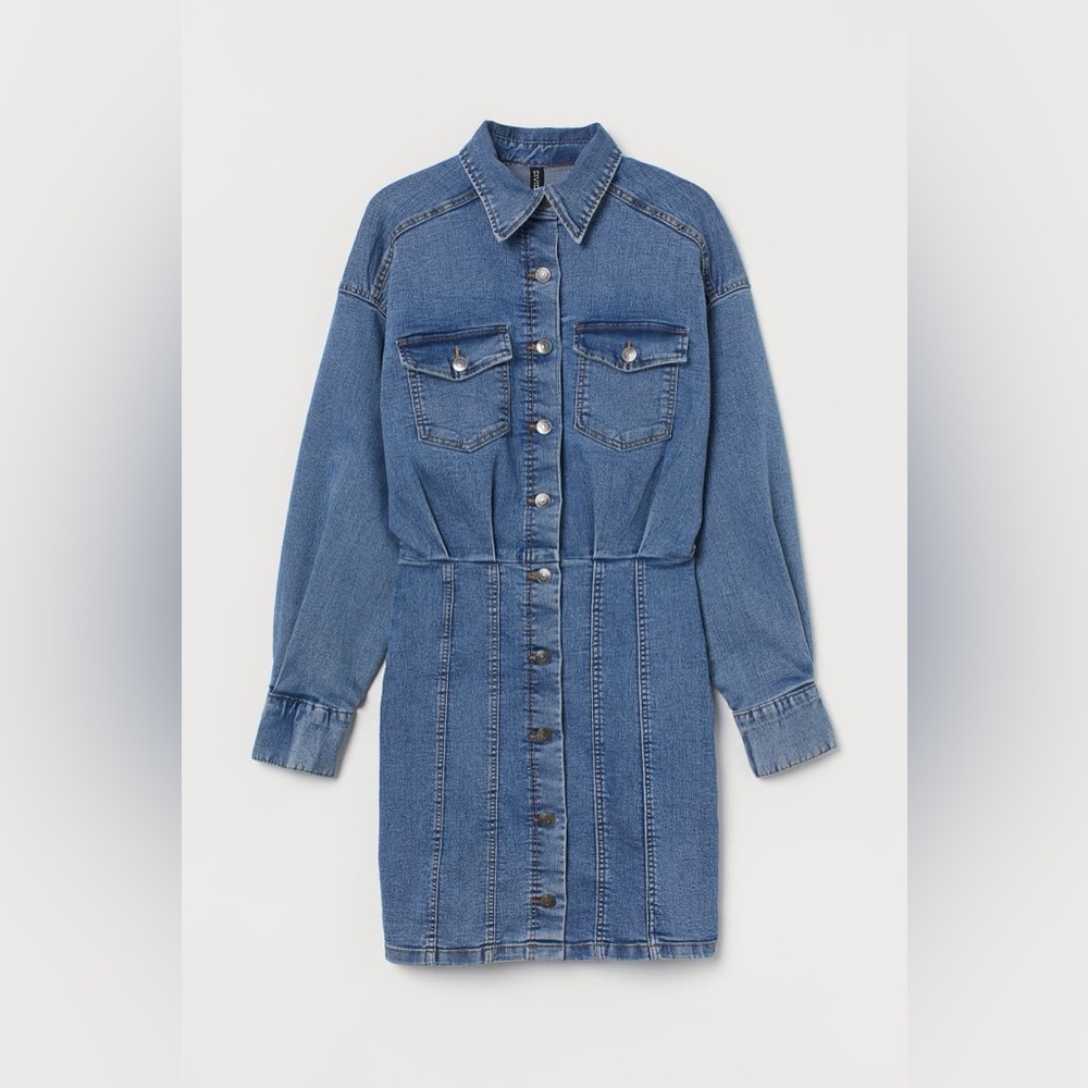 WORN ONCE H&M Denim Button Down Mini Dress Size Medium
